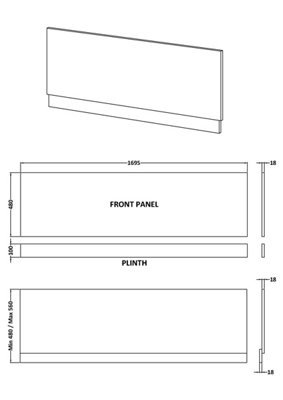 Edge/Power Straight Front Bath Panel & Plinth, 1700mm - Matt Coastal Grey - Balterley