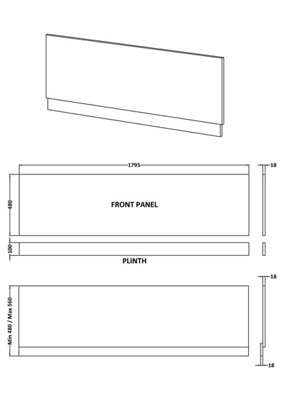 Edge/Power Straight Front Bath Panel & Plinth, 1800mm - Textured Woodgrain Graphite Grey - Balterley