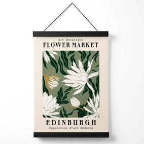 Edinburgh Green and White Flower Market Exhibition Medium Poster with Black Hanger