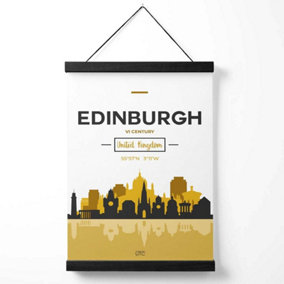 Edinburgh Yellow and Black City Skyline Medium Poster with Black Hanger