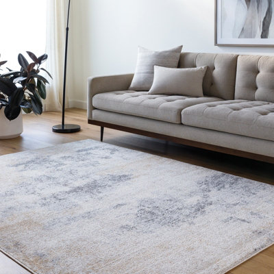 EDITH Abstract Modern Marble Charcoal/Amber Area Rug 120 x 170 cm