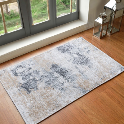 EDITH Abstract Modern Marble Charcoal/Amber Area Rug 60 x 90 cm