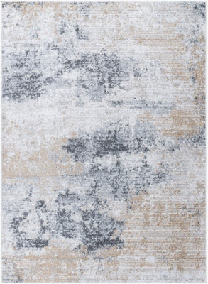 EDITH Abstract Modern Marble Charcoal/Amber Area Rug 60 x 90 cm