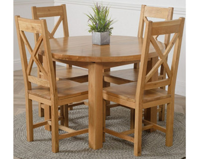 Edmonton 110 - 140 cm Oak Extendable Round Dining Table and 4 Chairs Dining Set with Berkeley Chairs
