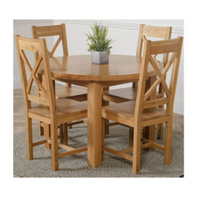 Edmonton 110 - 140 cm Oak Extendable Round Dining Table and 4 Chairs Dining Set with Berkeley Chairs