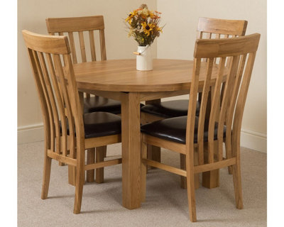 Edmonton 110 - 140 cm Oak Extendable Round Dining Table and 4 Chairs Dining Set with Harvard Chairs
