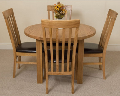 Edmonton 110 - 140 cm Oak Extendable Round Dining Table and 4 Chairs ...