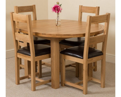 Edmonton 110 - 140 cm Oak Extendable Round Dining Table and 4 Chairs Dining Set with Lincoln Chairs