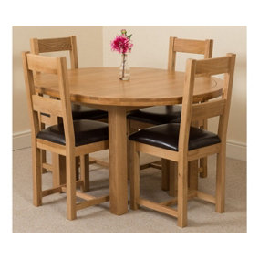 Edmonton 110 - 140 cm Oak Extendable Round Dining Table and 4 Chairs Dining Set with Lincoln Chairs