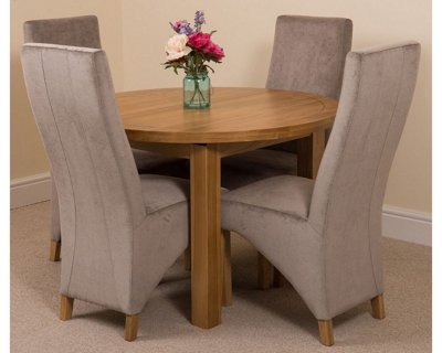 Edmonton 110 - 140 cm Oak Extendable Round Dining Table and 4 Chairs Dining Set with Lola Grey Fabric Chairs