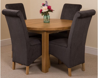 Edmonton 110 - 140 cm Oak Extendable Round Dining Table and 4 Chairs Dining Set with Montana Black Fabric Chairs