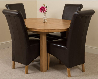 Edmonton 110 - 140 cm Oak Extendable Round Dining Table and 4 Chairs Dining Set with Montana Brown Leather Chairs