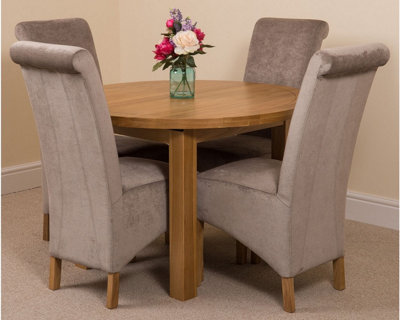 Edmonton 110 - 140 cm Oak Extendable Round Dining Table and 4 Chairs Dining Set with Montana Grey Fabric Chairs