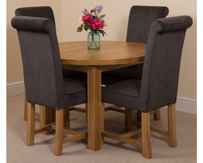 Edmonton 110 - 140 cm Oak Extendable Round Dining Table and 4 Chairs Dining Set with Washington Black Fabric Chairs