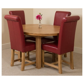 Edmonton 110 - 140 cm Oak Extendable Round Dining Table and 4 Chairs Dining Set with Washington Burgundy Leather Chairs
