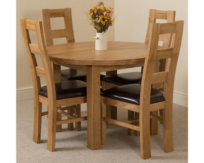 Edmonton 110 - 140 cm Oak Extendable Round Dining Table and 4 Chairs Dining Set with Yale Chairs