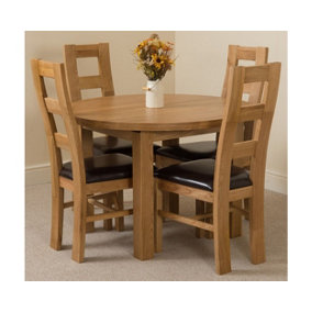 Edmonton 110 - 140 cm Oak Extendable Round Dining Table and 4 Chairs Dining Set with Yale Chairs