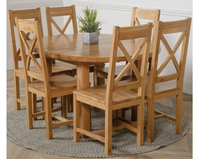 Edmonton 110 - 140 cm Oak Extendable Round Dining Table and 6 Chairs Dining Set with Berkeley Chairs