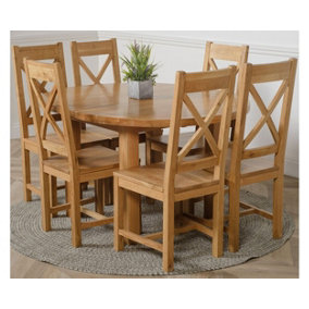 Edmonton 110 - 140 cm Oak Extendable Round Dining Table and 6 Chairs Dining Set with Berkeley Chairs
