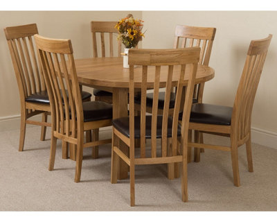 Edmonton 110 - 140 cm Oak Extendable Round Dining Table and 6 Chairs Dining Set with Harvard Chairs