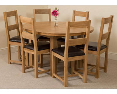 Edmonton 110 - 140 cm Oak Extendable Round Dining Table and 6 Chairs Dining Set with Lincoln Chairs
