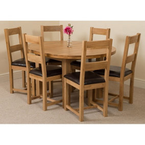 Edmonton 110 - 140 cm Oak Extendable Round Dining Table and 6 Chairs Dining Set with Lincoln Chairs