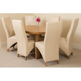 Edmonton 110 - 140 cm Oak Extendable Round Dining Table and 6 Chairs Dining Set with Lola Ivory Leather Chairs