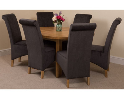 Edmonton 110 - 140 cm Oak Extendable Round Dining Table and 6 Chairs Dining Set with Montana Black Fabric Chairs