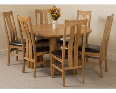 Edmonton 110 - 140 cm Oak Extendable Round Dining Table and 6 Chairs Dining Set with Princeton Chairs