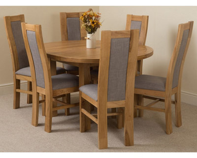 Edmonton 110 - 140 cm Oak Extendable Round Dining Table and 6 Chairs Dining Set with Stanford Chairs