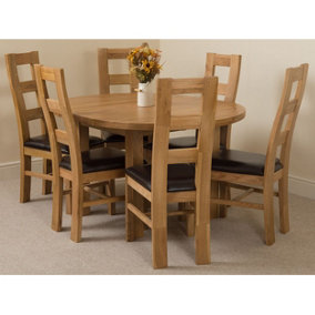 Edmonton 110 - 140 cm Oak Extendable Round Dining Table and 6 Chairs Dining Set with Yale Chairs