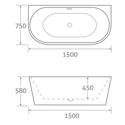 Edmund White Freestanding Acrylic Back to Wall Bath (L)1500mm (W)750mm - 3