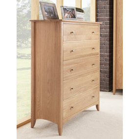Edward Hopper Oak 5 Drawer Chest of Drawers