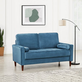 Edward Velvet Sofa 2 Seater Luxury Velvet Sofa Couch Settee Bolster Cushions, Blue