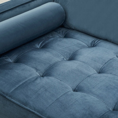 Edward Velvet Sofa 3 Seater Luxury Velvet Sofa Couch Settee Bolster Cushions, Blue