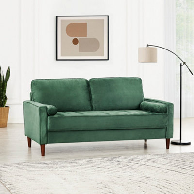 Edward Velvet Sofa 3 Seater Luxury Velvet Sofa Couch Settee Bolster Cushions, Green