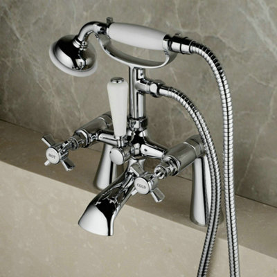 EDWARDIAN DECK MOUNTED BATH SHOWER MIXER TAP FULL TURN CROSS HANDLE