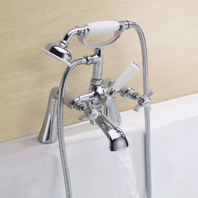 EDWARDIAN DECK MOUNTED BATH SHOWER MIXER TAP FULL TURN CROSS HANDLE