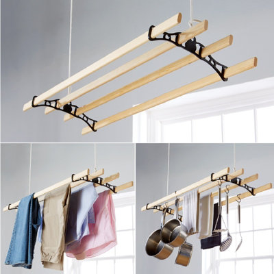 Edwardian Victorian Clothes Airer 1.2m 4 Lath Ceiling Pulley Horse dryer kitchen Rack DIY at B Q