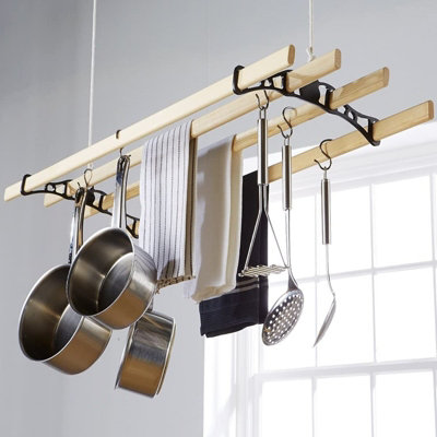 Edwardian Victorian Clothes Airer 1.2m 4 Lath Ceiling Pulley Horse dryer kitchen Rack DIY at B Q