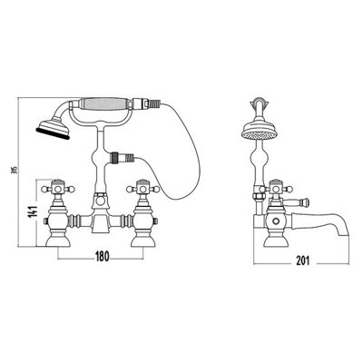Edwin Traditional Freestanding Bath Shower Mixer Tap Chrome - 7