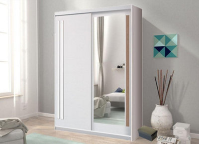 Effect 2 Mirrored Sliding Door Wardrobe in Anderson Pine (White) - W1750mm H2160mm D590mm, Spacious and Bright