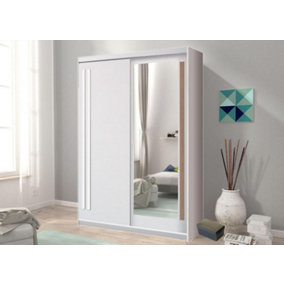 Effect 2 Mirrored Sliding Door Wardrobe in Anderson Pine (White) - W1750mm H2160mm D590mm, Spacious and Bright