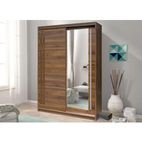 Effect 2 Mirrored Sliding Door Wardrobe in Columbian Walnut - W1750mm H2160mm D590mm, Elegant and Practical