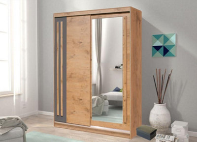 Effect 2 Mirrored Sliding Door Wardrobe in Oak Lancelot - W1750mm H2160mm D590mm, Stylish and Organised