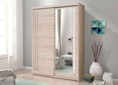 Effect 2 Mirrored Sliding Door Wardrobe in Oak Sonoma - W1750mm H2160mm D590mm, Functional and Stylish