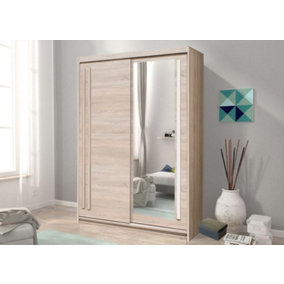 Effect 2 Mirrored Sliding Door Wardrobe in Oak Sonoma - W1750mm H2160mm D590mm, Functional and Stylish