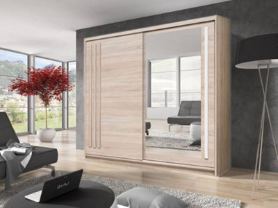 Effect 2 Mirrored Sliding Door Wardrobe in Oak Sonoma - W2000mm H2160mm D590mm, Sleek and Modern