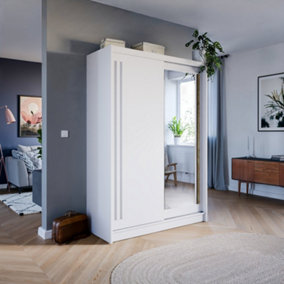 Effect 2 Sliding Mirrored Door Wardrobe in Anderson Pine (White) - W1500mm H2160mm D590mm, Bright and Stylish