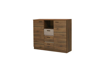 Effect Chest of Drawers in Columbian Walnut - W1300mm H1050mm D420mm, Sleek and Contemporary
